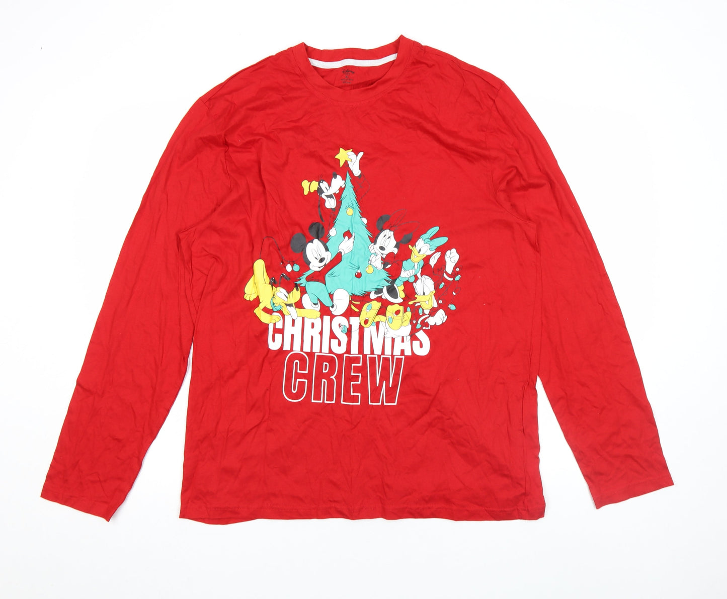 Disney Men's Red Christmas Crew Long Sleeve Cotton Top XL