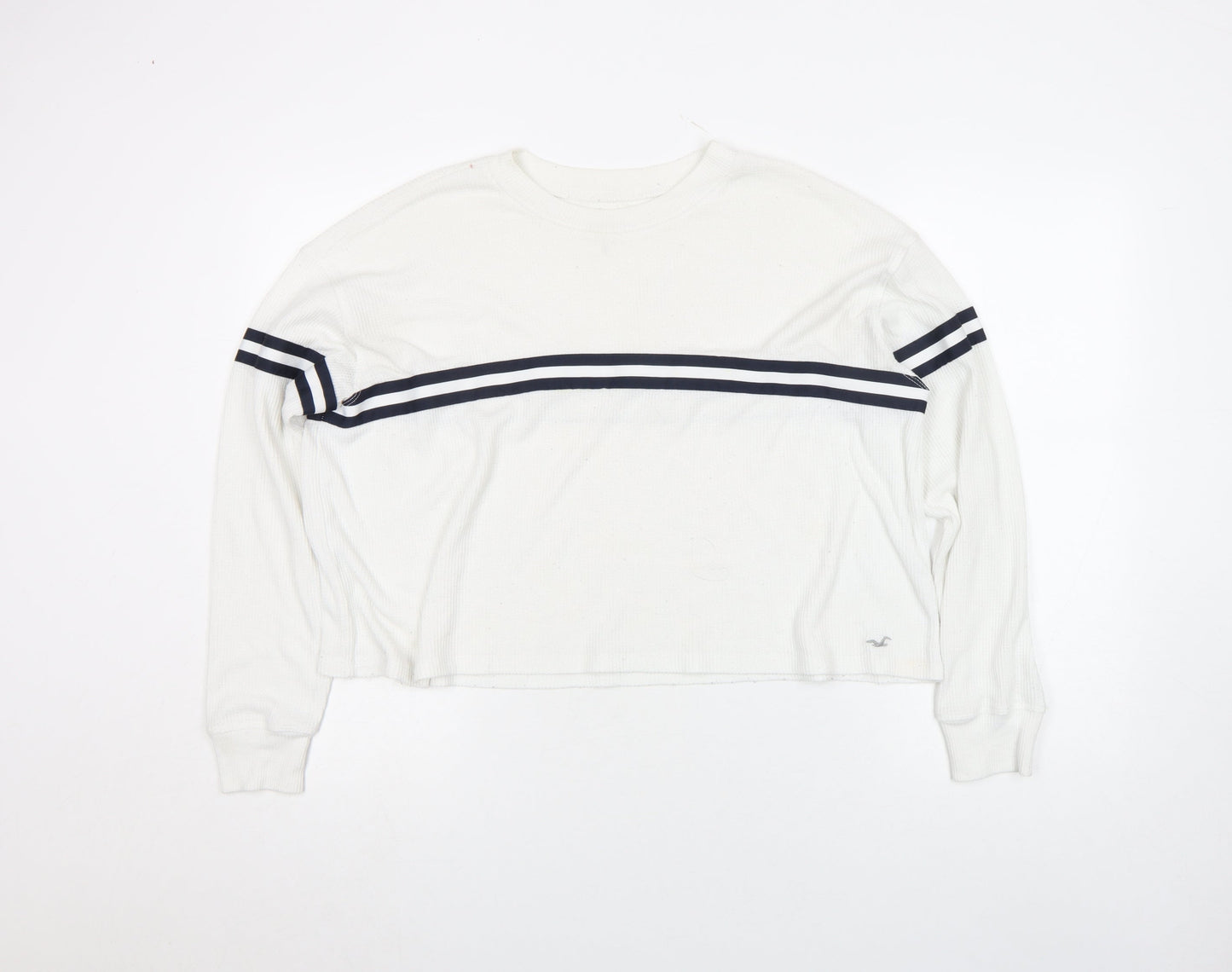 Hollister Women White Long Sleeve Crew Neck Relaxed Cotton Tee S