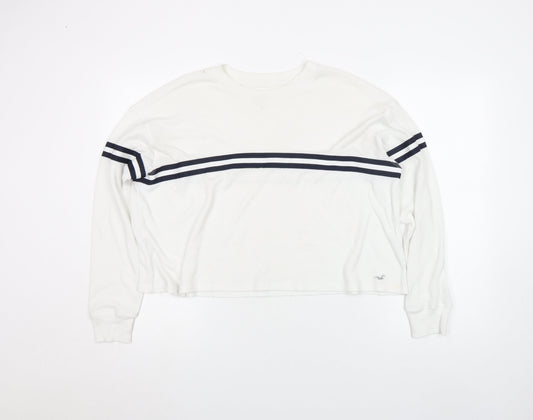 Hollister Women White Long Sleeve Crew Neck Relaxed Cotton Tee S