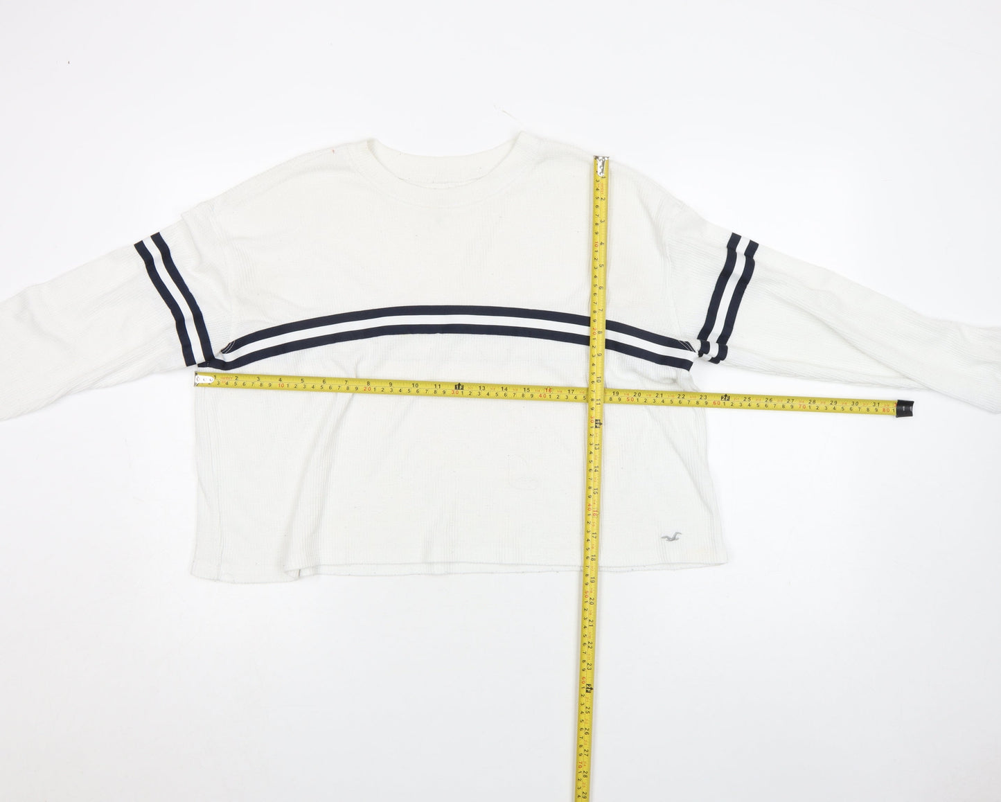 Hollister Women White Long Sleeve Crew Neck Relaxed Cotton Tee S