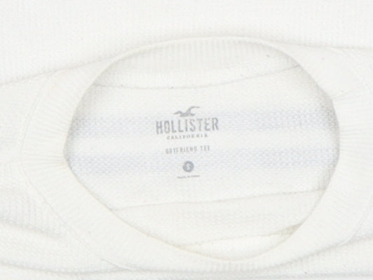 Hollister Women White Long Sleeve Crew Neck Relaxed Cotton Tee S