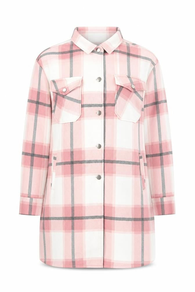 VIVICHI Women Pink Check Flannel Shacket Jacket XL