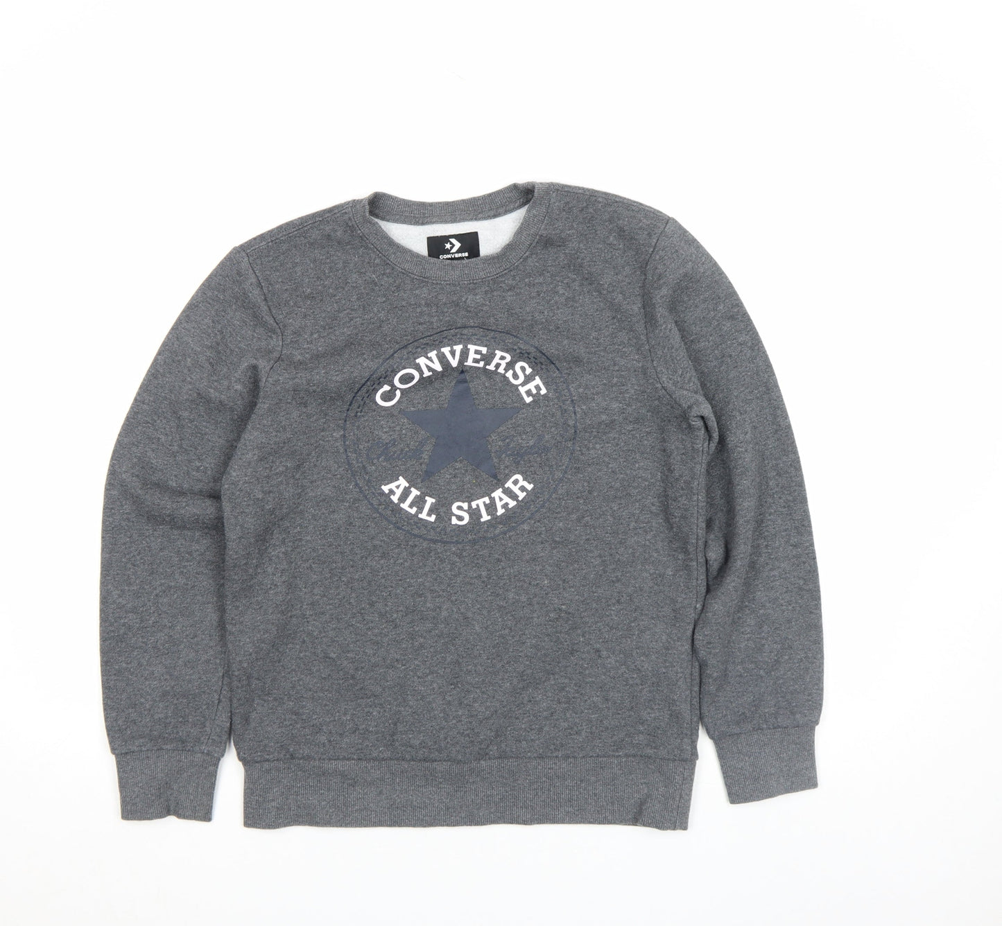Converse Boys Grey 12-13 Years Pullover Fleece Sweatshirt Crew Neck Logo Jumper