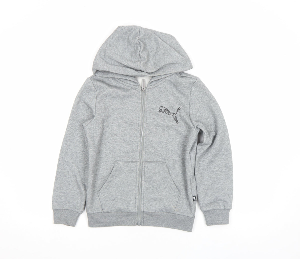 Puma Boys Grey Full Zip Hoodie Size 146 Fleece Logo Sportswear