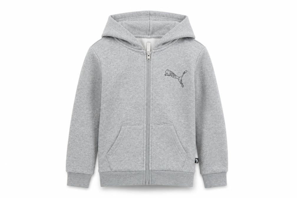 Puma Boys Grey Full Zip Hoodie Size 146 Fleece Logo Sportswear