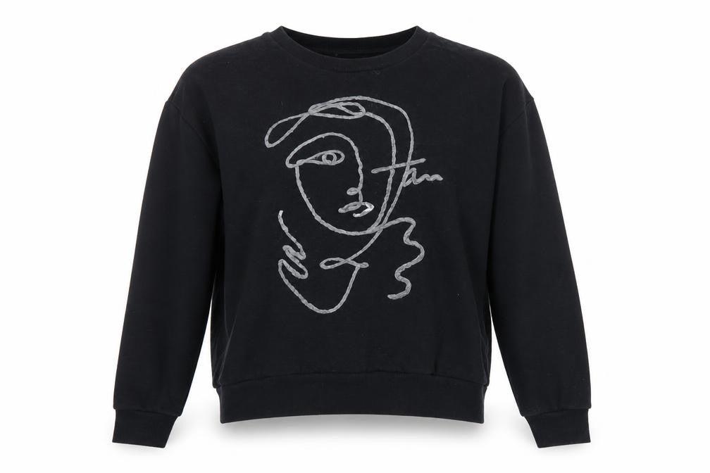 Zapa Womens Black Embroidered Face Graphic Pullover Sweatshirt Size M