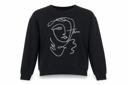 Zapa Womens Black Embroidered Face Graphic Pullover Sweatshirt Size M