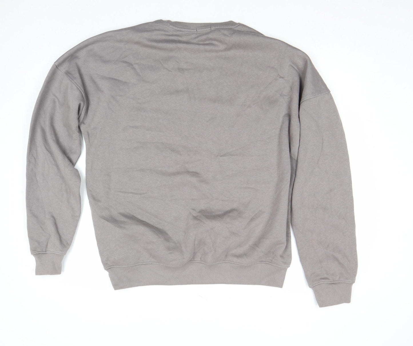 PrettyLittleThing Women Grey Pullover Sweatshirt M Logo Print Crew Neck