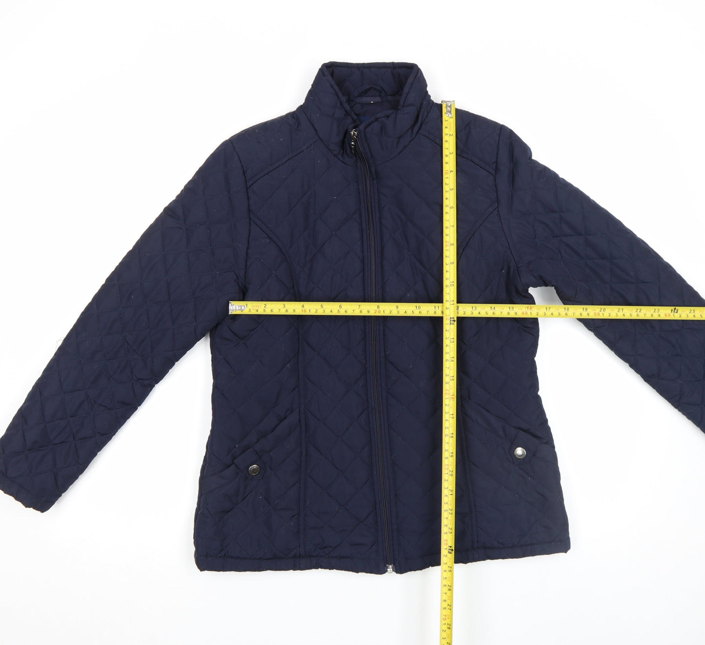 Dash Women Blue Quilted Mid-Length Full Zip Jacket Size 12