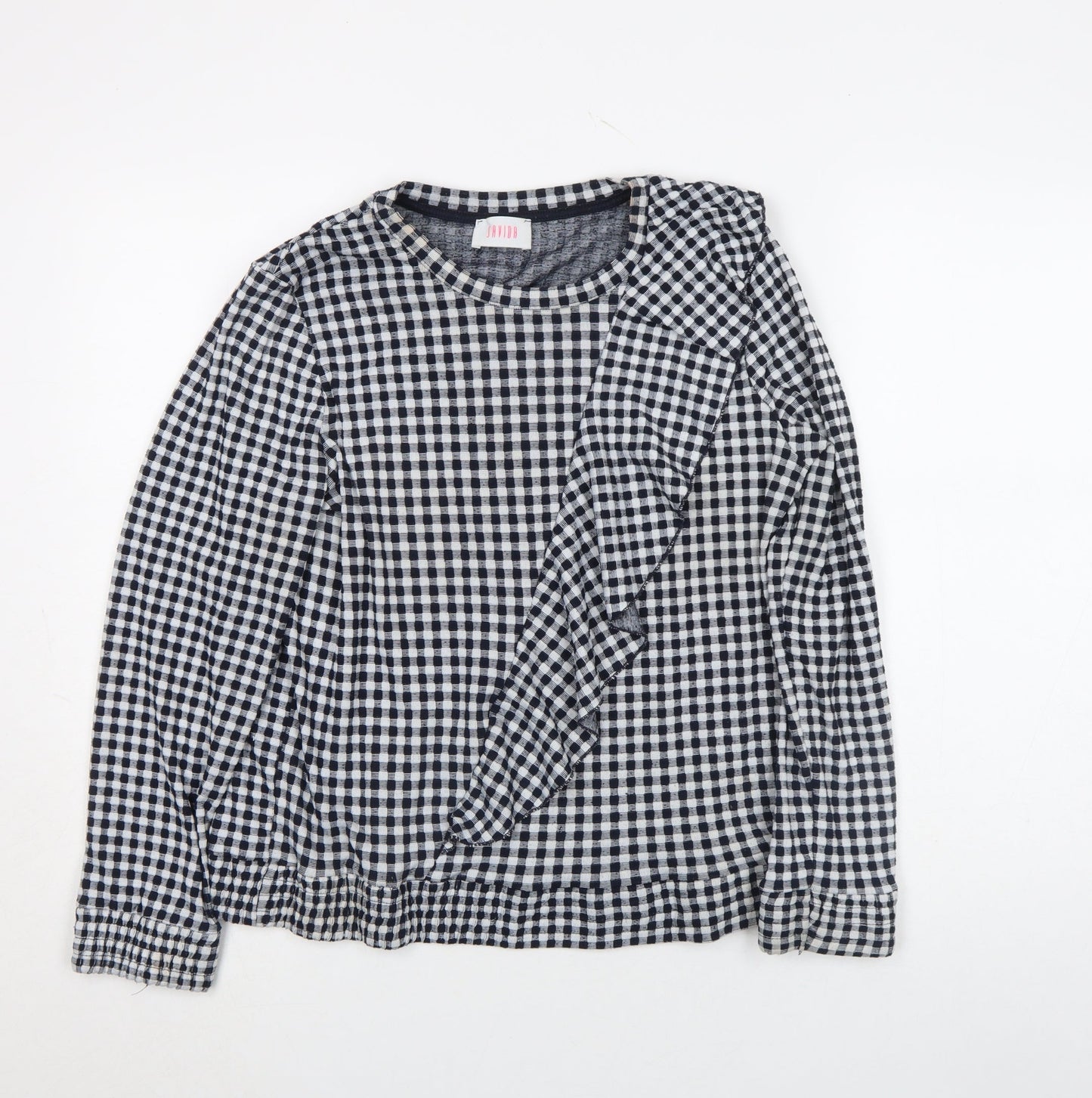 Savida Womens Black Check Ruffle Long Sleeve Blouse Size M