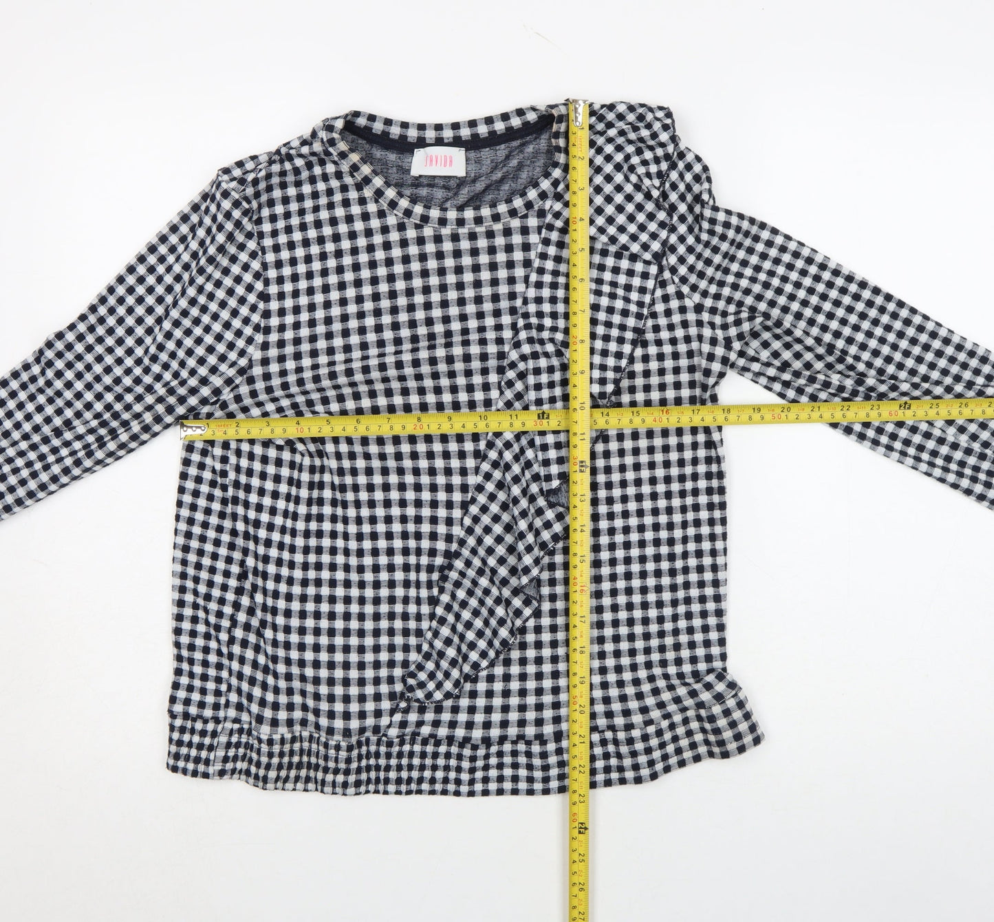 Savida Womens Black Check Ruffle Long Sleeve Blouse Size M