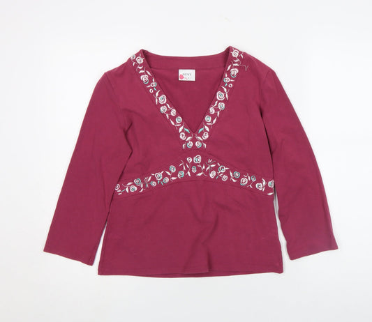Next Womens Red Embroidered V-Neck Long Sleeve Tunic Top Size 14
