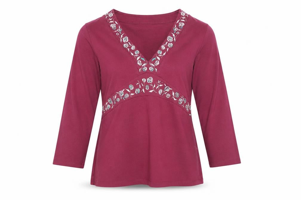 Next Womens Red Embroidered V-Neck Long Sleeve Tunic Top Size 14