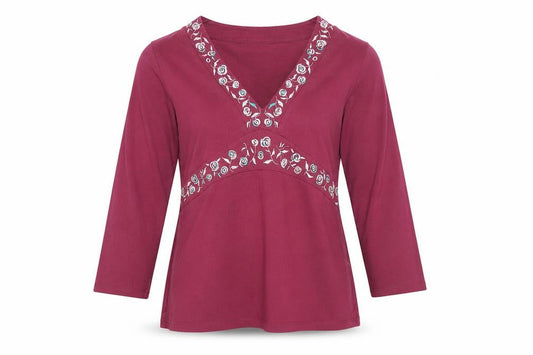Next Womens Red Embroidered V-Neck Long Sleeve Tunic Top Size 14