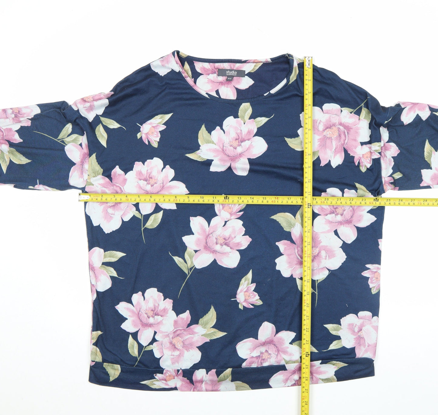 Studio Women’s Blue Floral Long Sleeve Crew Neck T-Shirt Size 16