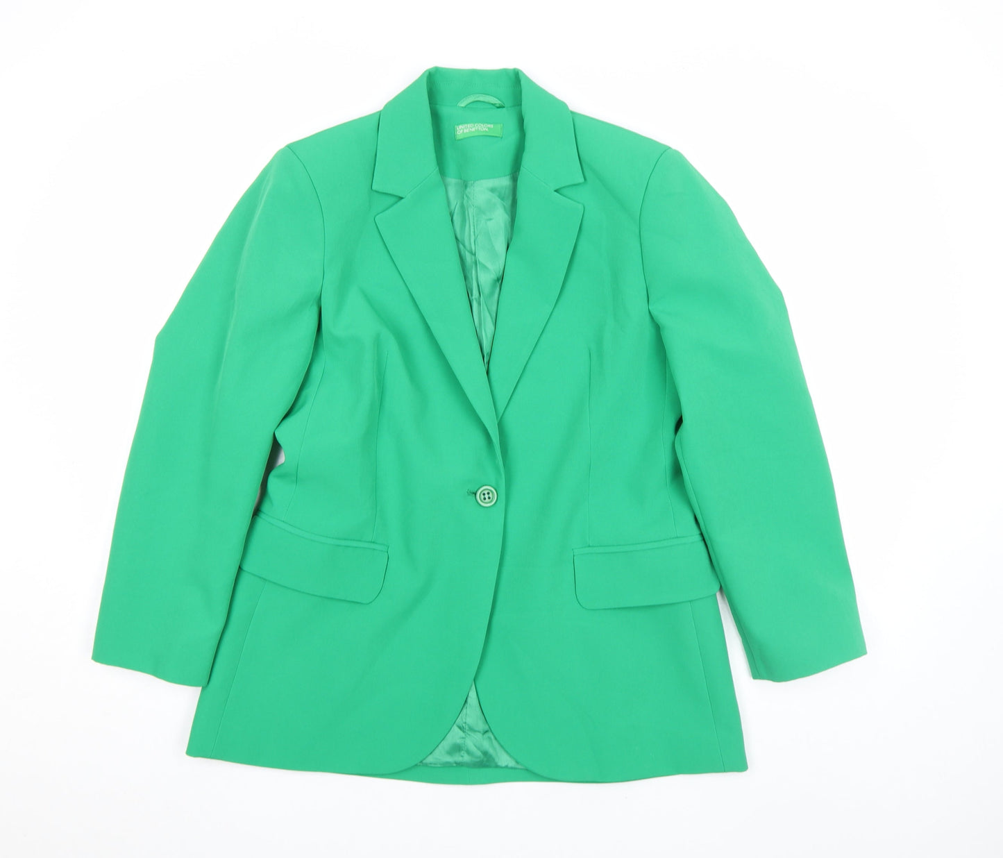 United Colors of Benetton Women's Green Viscose Single-Breasted Blazer UK 12