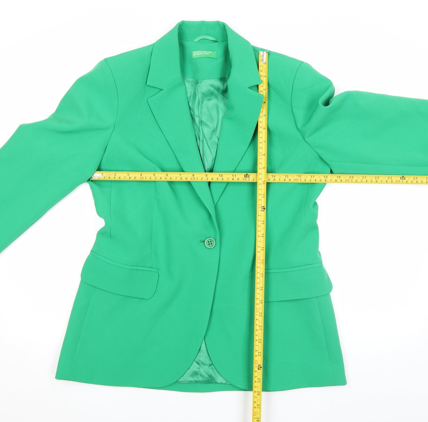 United Colors of Benetton Women's Green Viscose Single-Breasted Blazer UK 12