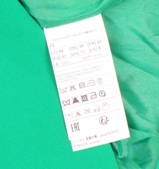 United Colors of Benetton Women's Green Viscose Single-Breasted Blazer UK 12