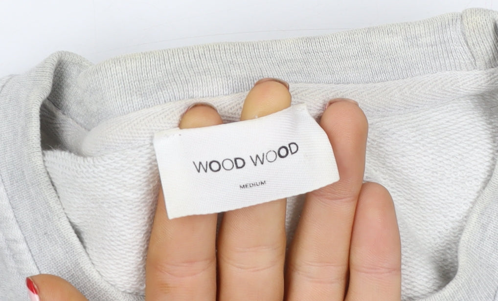 Wood Wood Women's Grey Cotton 'Disconnect' Pullover Sweatshirt Medium