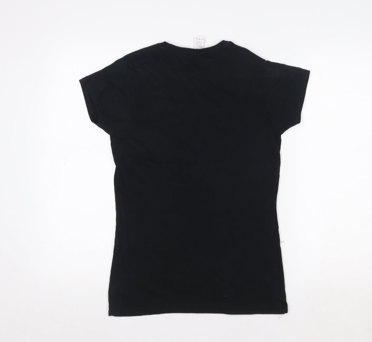 Gildan Women's Black Short Sleeve Cotton T-Shirt with Rainbow Pocket - Size M