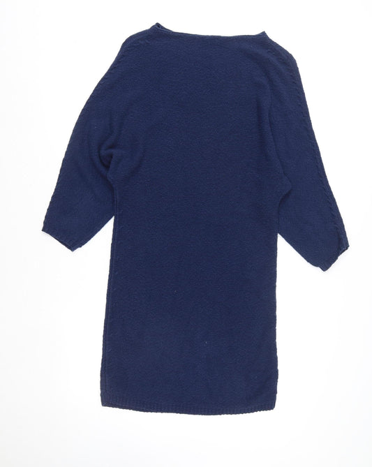 Zara Women Blue Knit Jumper Dress Size 8 Crew Neck 3/4 Sleeve