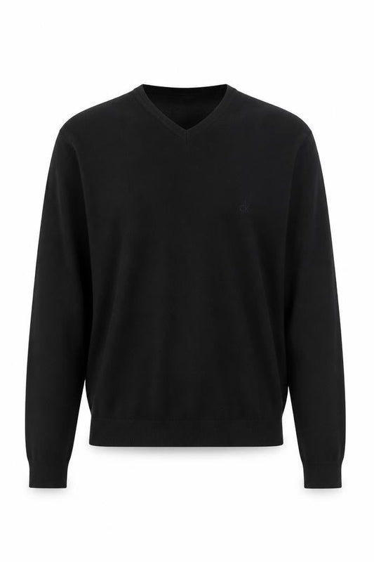 Calvin Klein Men’s Black Wool V-Neck Jumper XL Regular Fit
