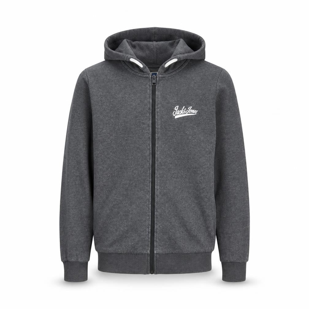 Jack & Jones Men’s Grey Hooded Full Zip Fleece Jacket Size M