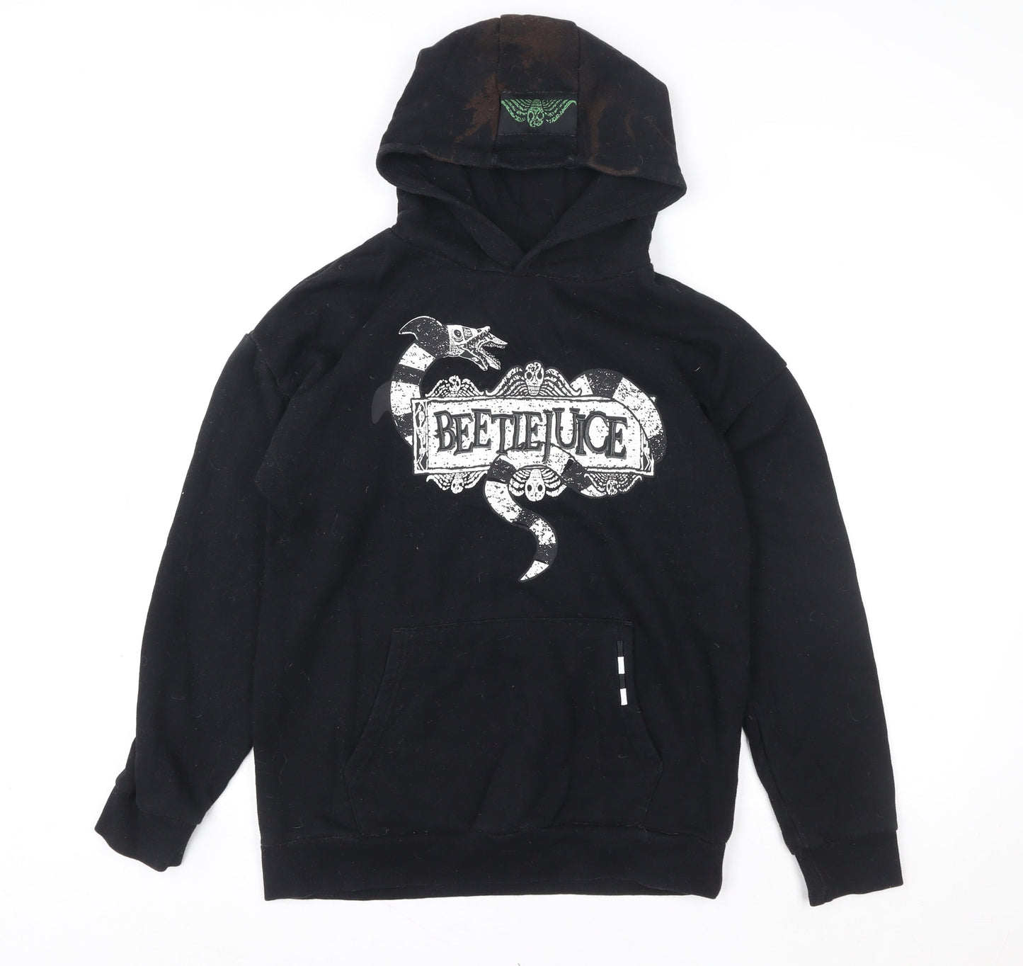 Beetlejuice Boys Black Pullover Hoodie 13-14 Years Graphic Print Cotton Blend