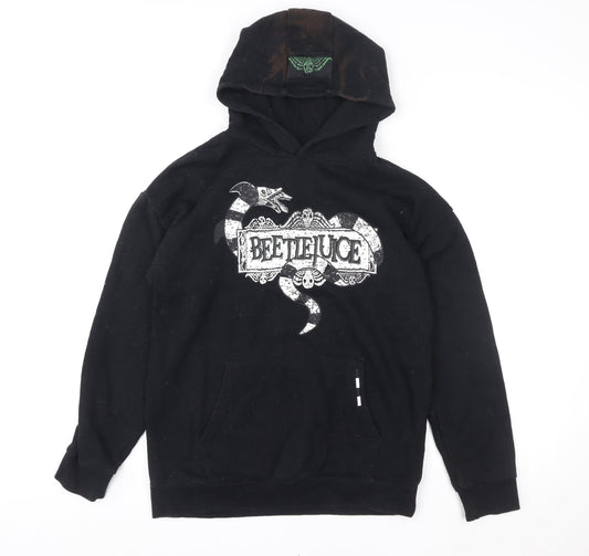 Beetlejuice Boys Black Pullover Hoodie 13-14 Years Graphic Print Cotton Blend