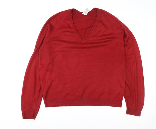 Marks and Spencer Women Red V-Neck Pullover Acrylic Jumper Size XL