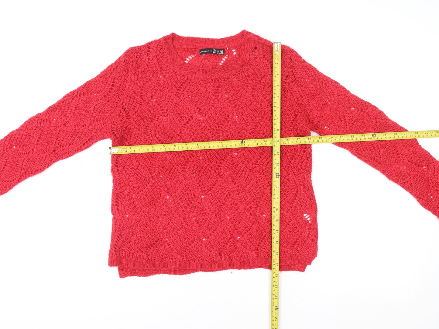 Atmosphere Women's Red Open-Knit Mohair Pullover Jumper Size 12