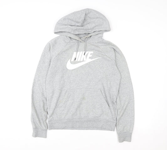 Nike Womens Grey XS Pullover Hoodie with Logo Print