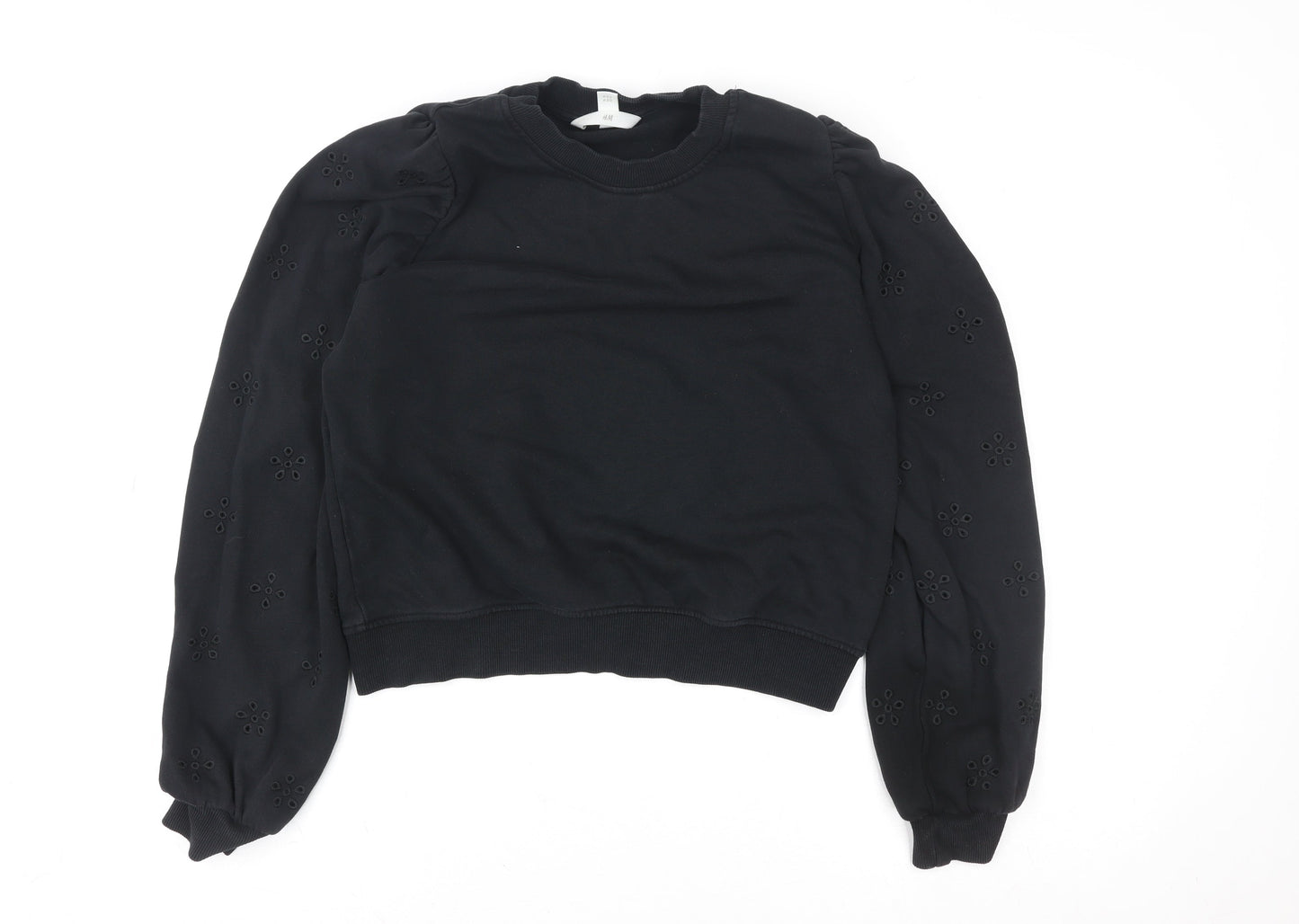 H&M Womens Black Cotton Blend Puff Sleeve Sweatshirt Size 12
