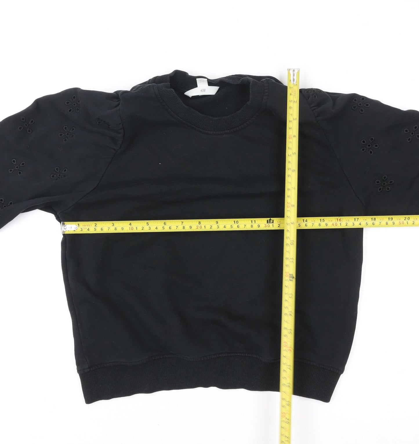 H&M Womens Black Cotton Blend Puff Sleeve Sweatshirt Size 12
