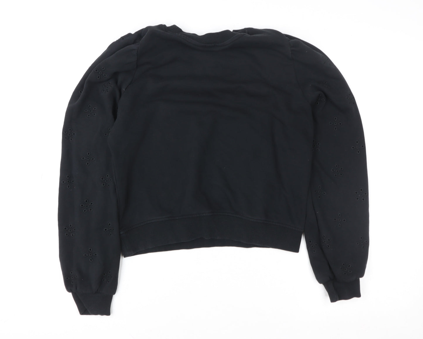 H&M Womens Black Cotton Blend Puff Sleeve Sweatshirt Size 12