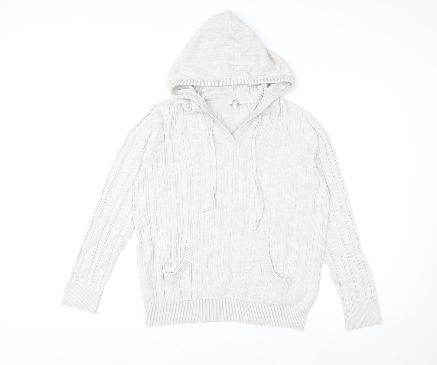 FatFace Women’s Beige Hooded Knit Jacket Size 12 Cotton Wool Blend
