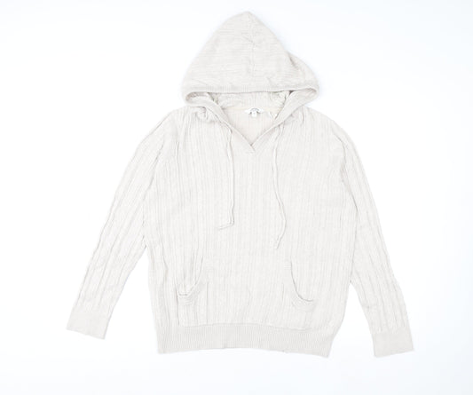 FatFace Women’s Beige Hooded Knit Jacket Size 12 Cotton Wool Blend