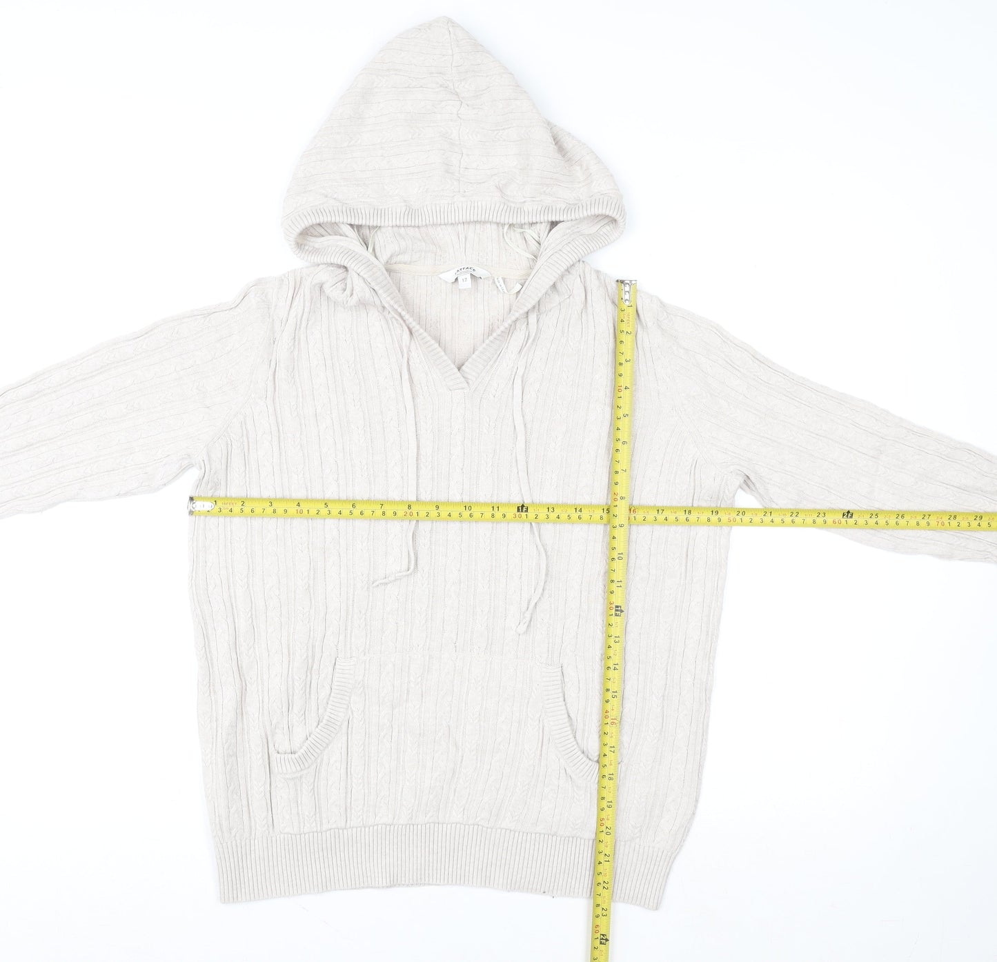 FatFace Women’s Beige Hooded Knit Jacket Size 12 Cotton Wool Blend