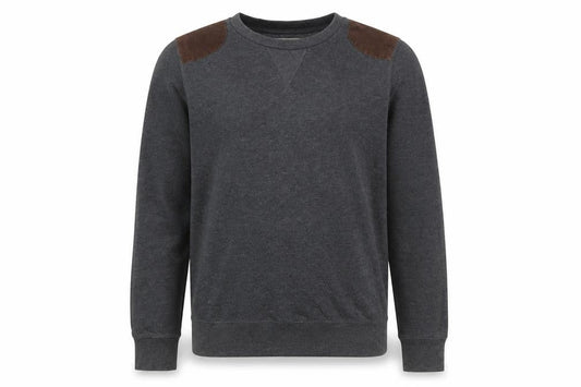 Brave Soul Men's Grey Pullover Sweatshirt Large Crew Neck with Suede Patches