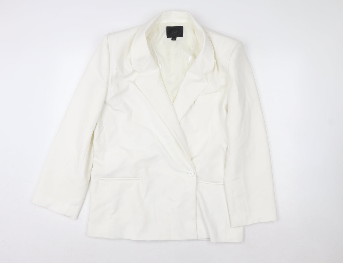 Zara Women White Single-Breasted Blazer Size 8 Slim Fit