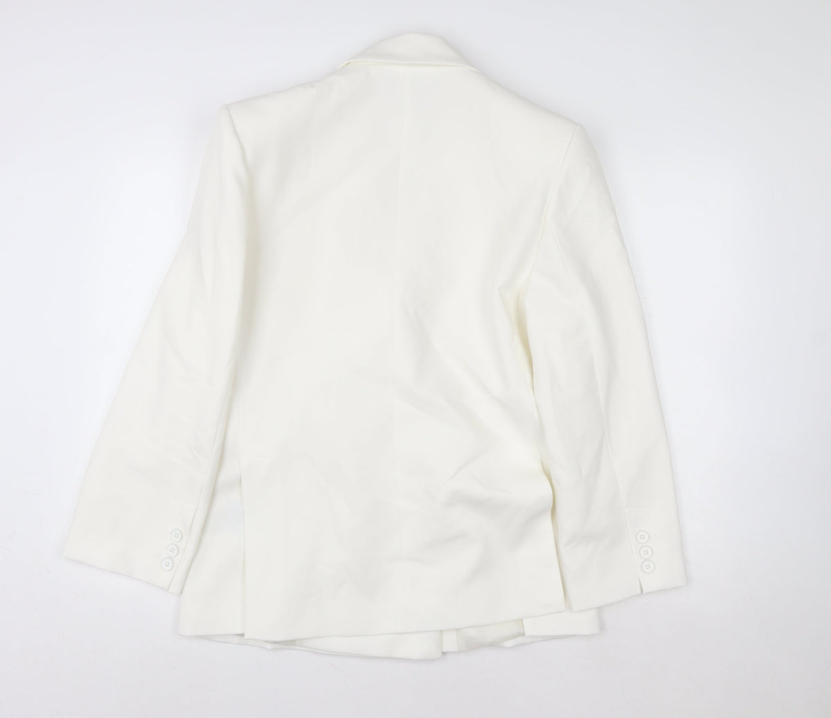 Zara Women White Single-Breasted Blazer Size 8 Slim Fit