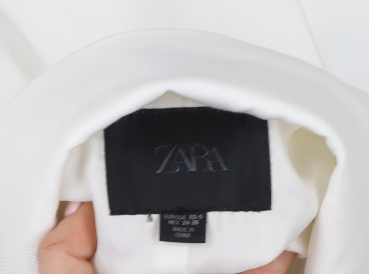 Zara Women White Single-Breasted Blazer Size 8 Slim Fit