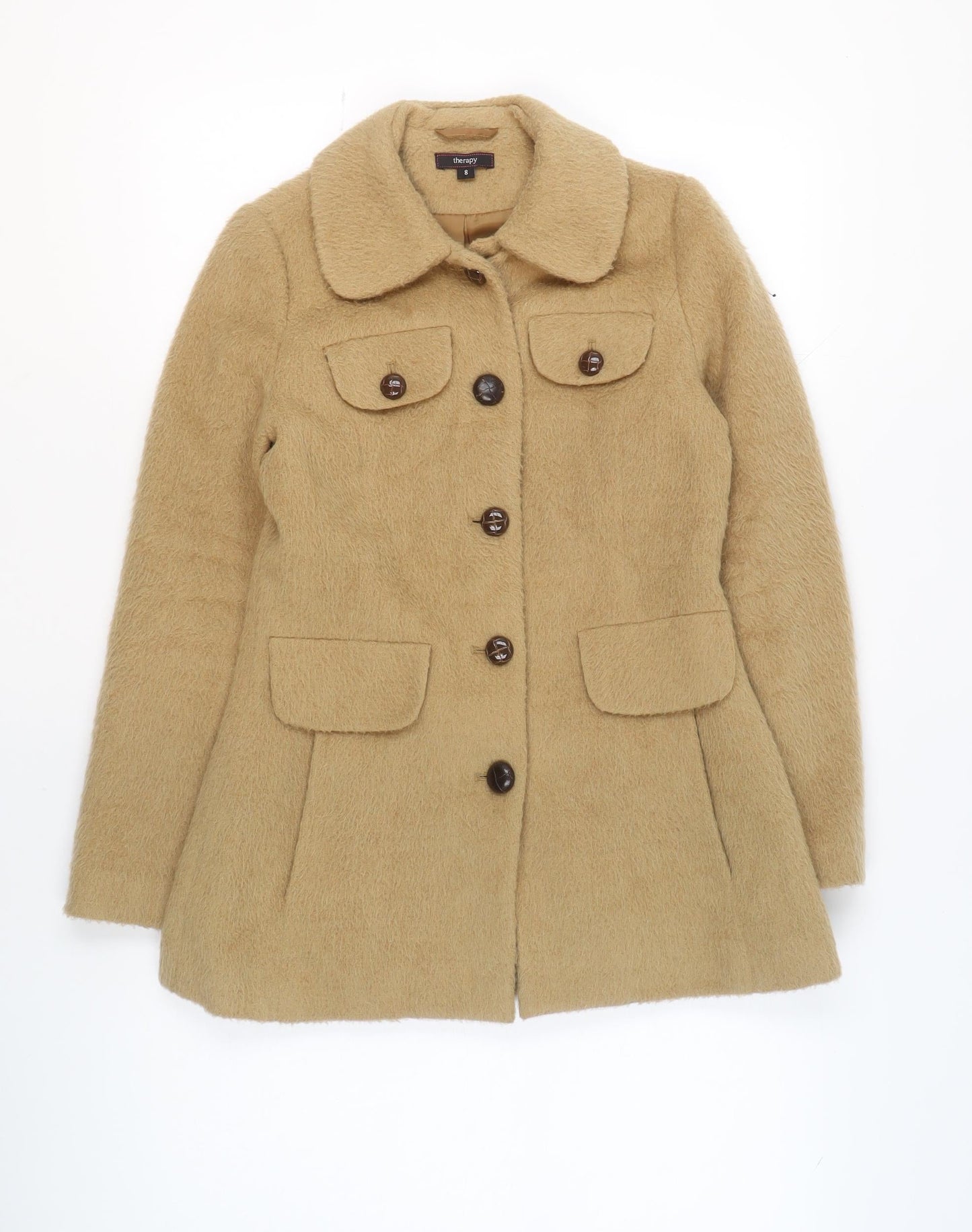 Therapy Women Beige Wool Blend Mid-Length Overcoat Size 8