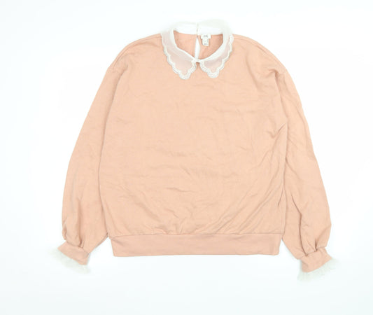 River Island Women’s Pink Cotton Collared Long Sleeve Blouse XS