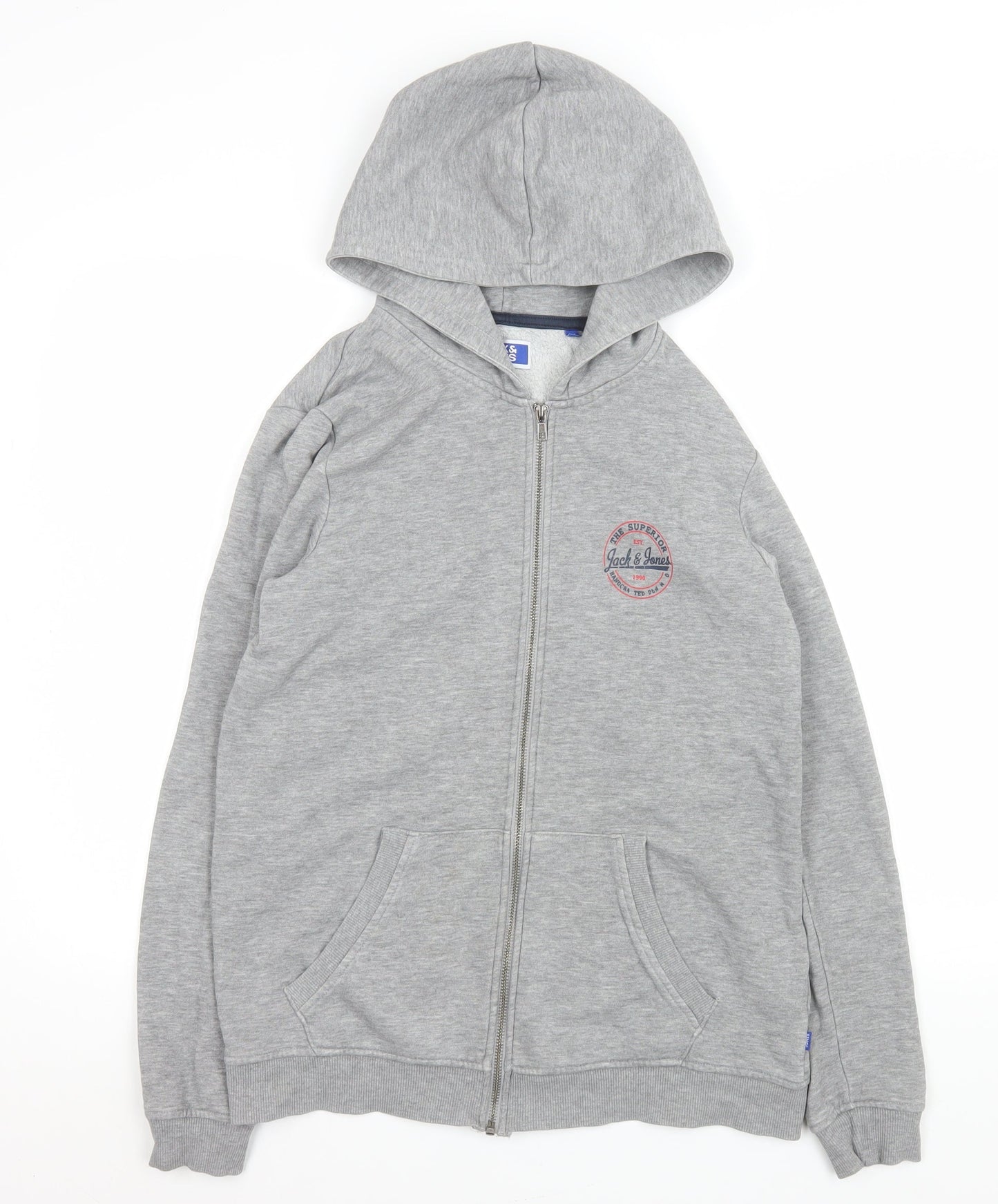 Jack & Jones Men's Grey Basic Full Zip Hooded Jacket Size S
