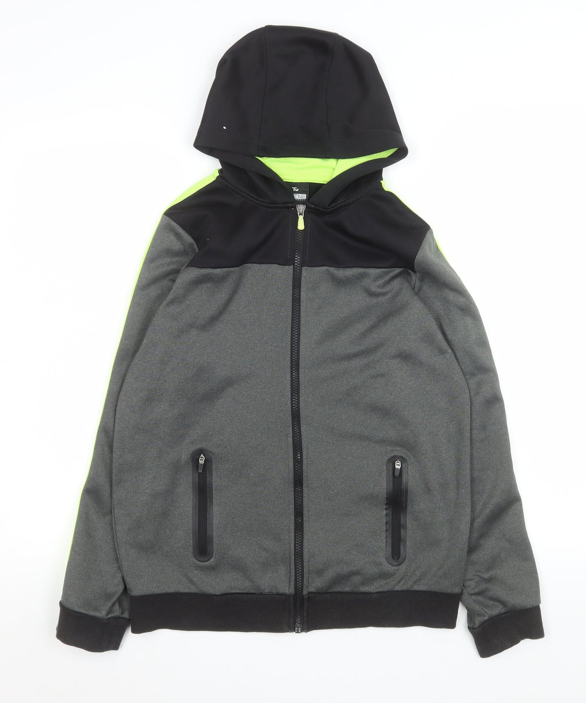 Tu Boys Grey Hooded Track Jacket Size 13 Years 158cm Polyester Zip Sportswear