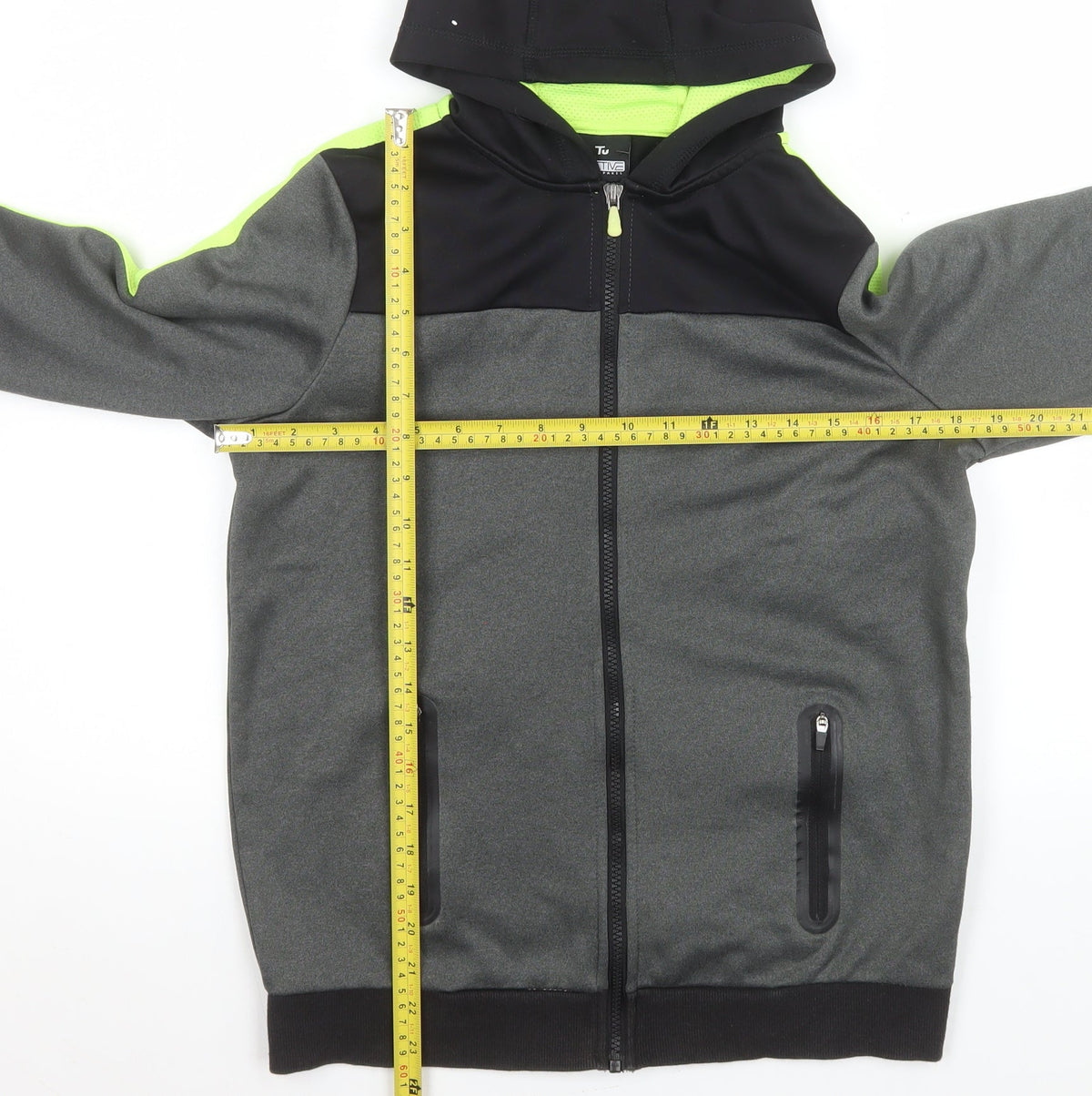 Tu Boys Grey Hooded Track Jacket Size 13 Years 158cm Polyester Zip Sportswear