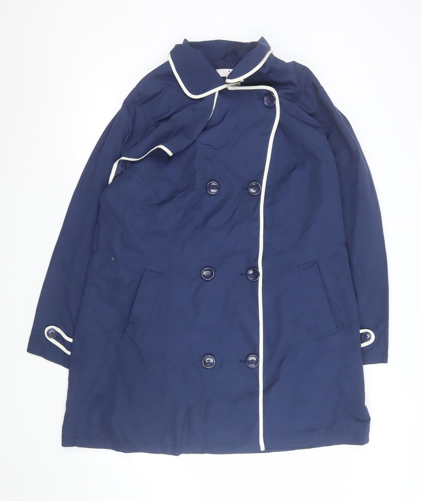 Julipa Women Blue Long Trench Coat Size 16 Button Front Classic Design