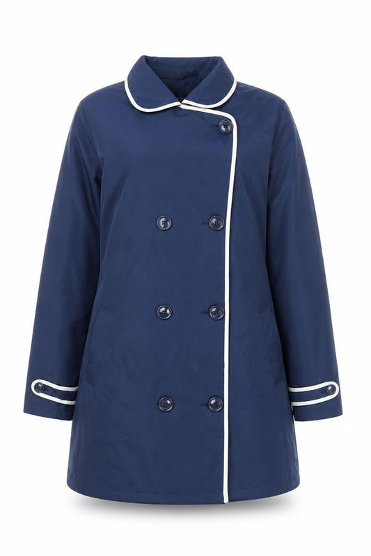 Julipa Women Blue Long Trench Coat Size 16 Button Front Classic Design