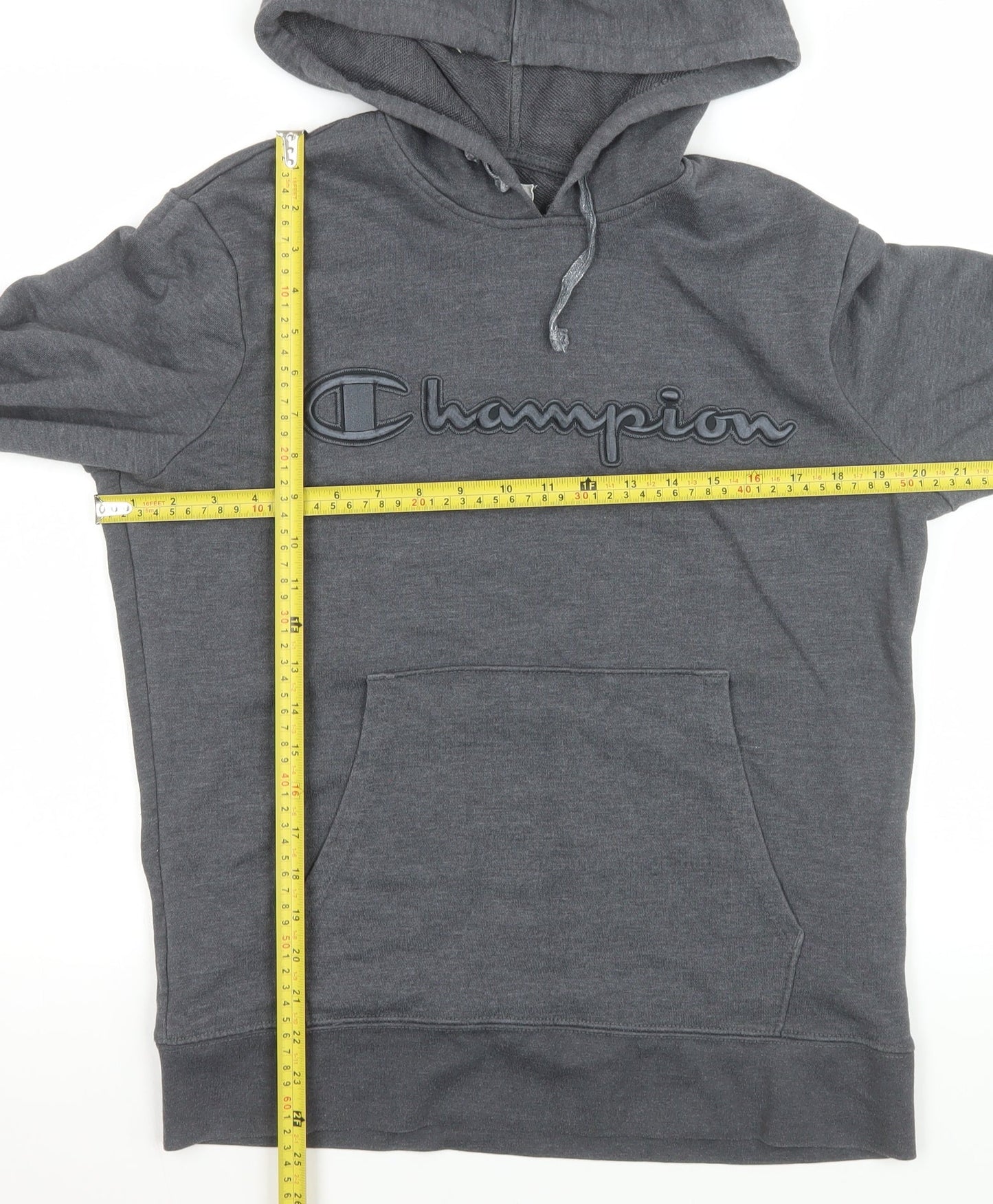 Champion Men's Grey Pullover Hoodie S Regular Fit Logo Sweatshirt